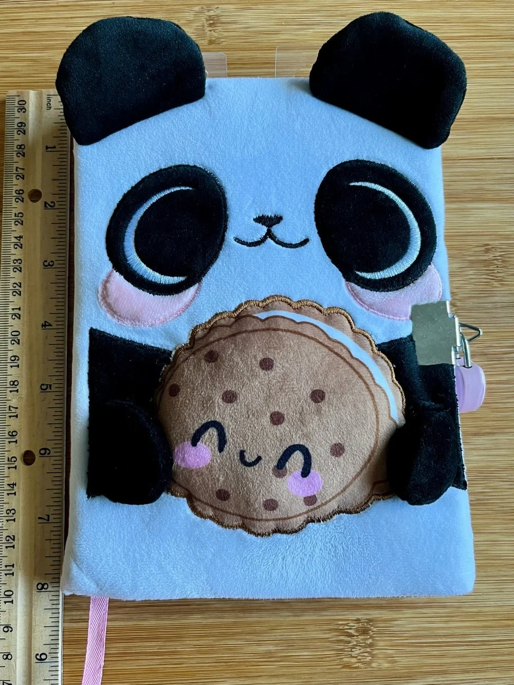 Claires Fuzzy Plush Panda Holding Cookie Diary Journal Notebook w/ Lock & 2 Keys